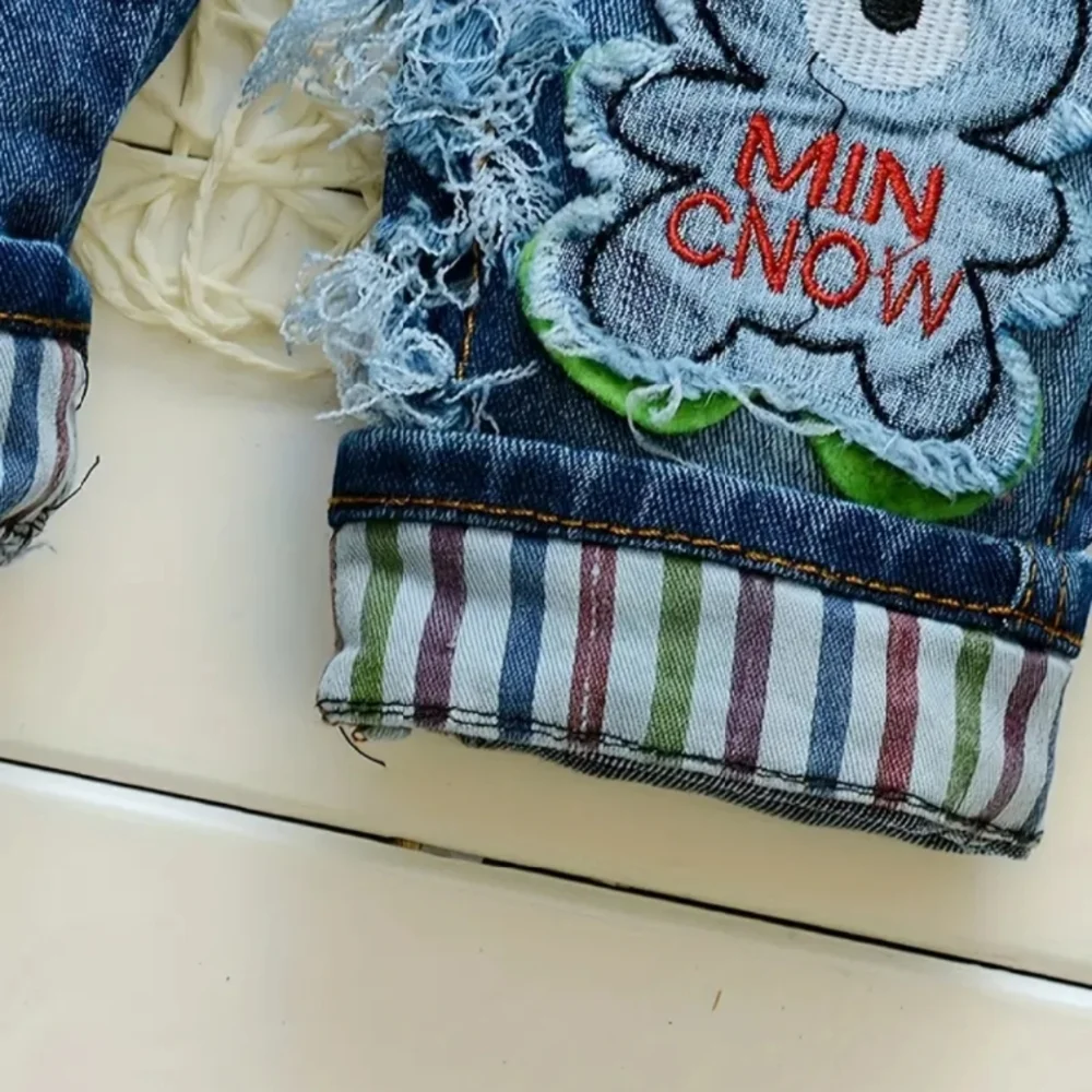 Toddler Blue Denim OVERALLS with Distressing & Patches BRAND NEW
